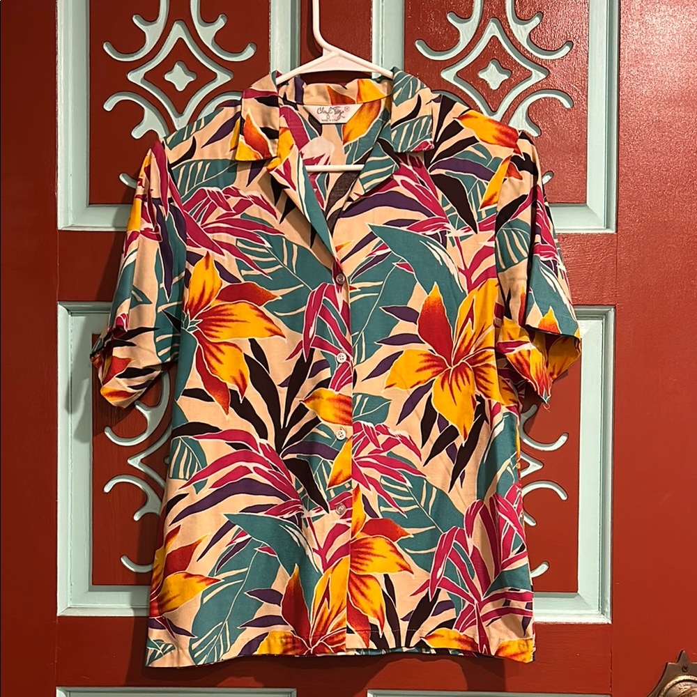 Tropical Floral Vintage Button-Up Shirt Size 12 / Medium.